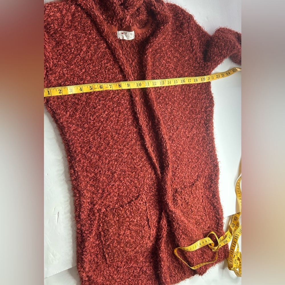 Poof Apparel Rust duster open front cardigan sz L with hood cozy sweater Y2K EUC - Picture 10 of 12
